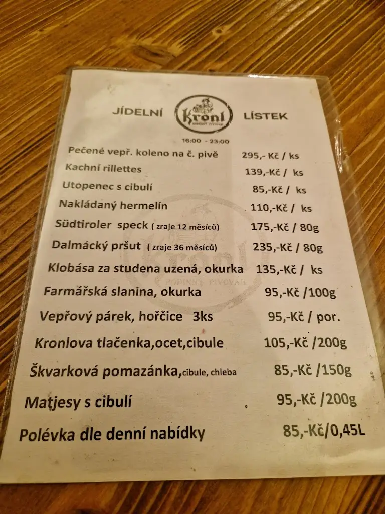 Menu_Kronl family brewery_Mariánské Lázně_immagine_1