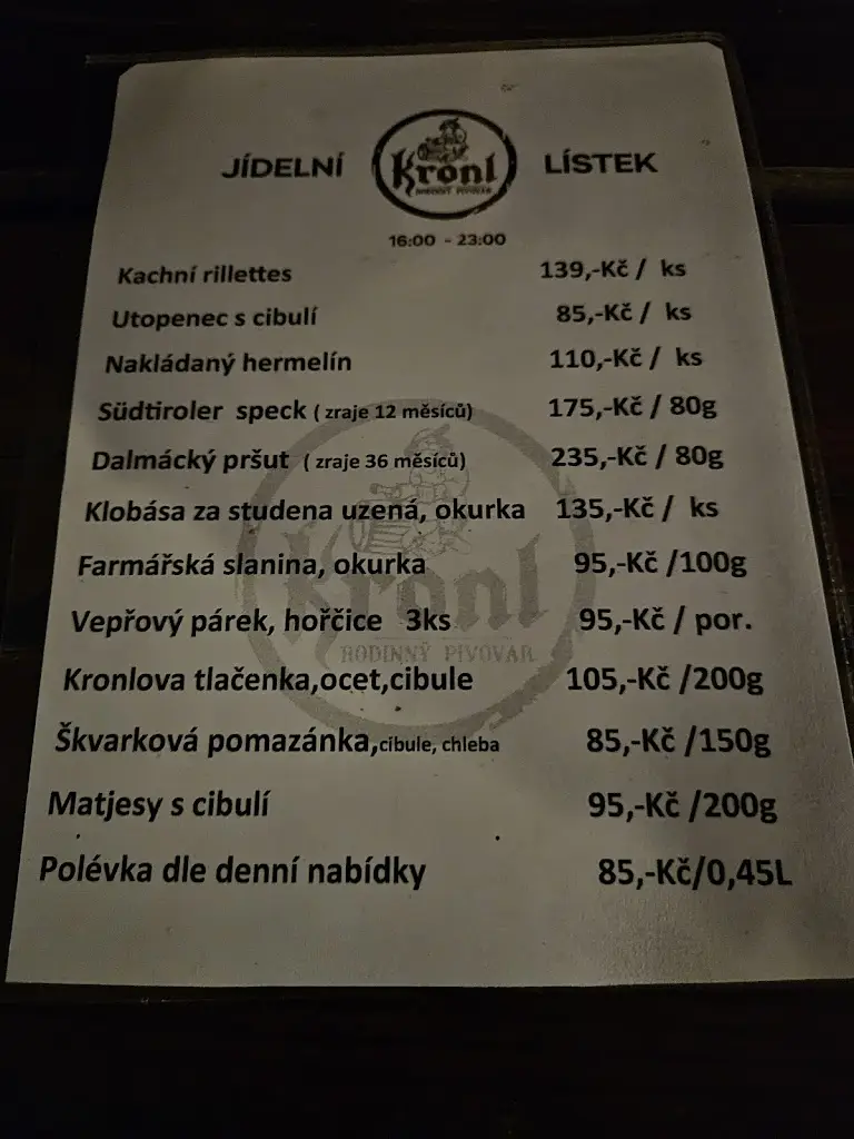 Menu_Kronl family brewery_Mariánské Lázně_immagine_3