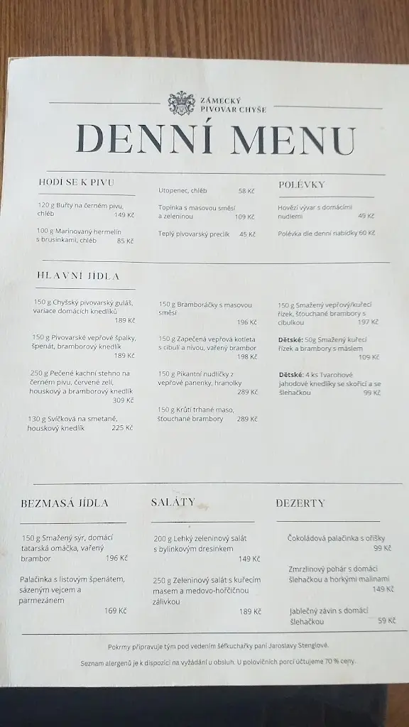 Menu_Zámecký pivovar Chyše_Žlutice_image_2