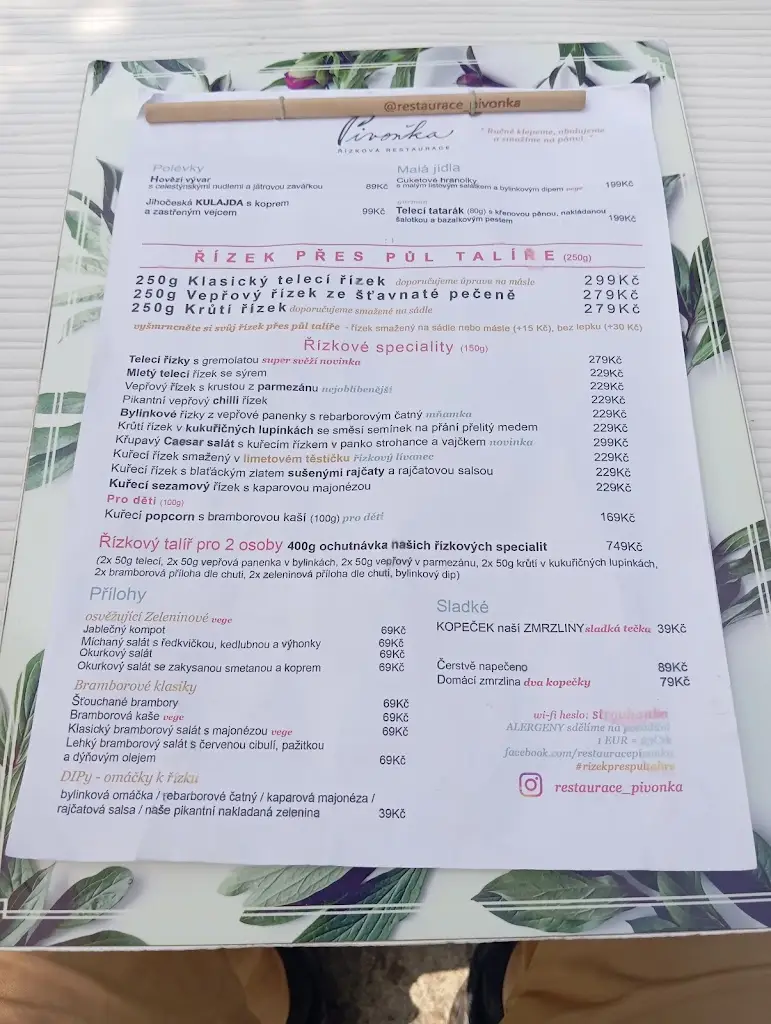 Menu_Řízková restaurace Pivoňka_Český Krumlov_immagine_2