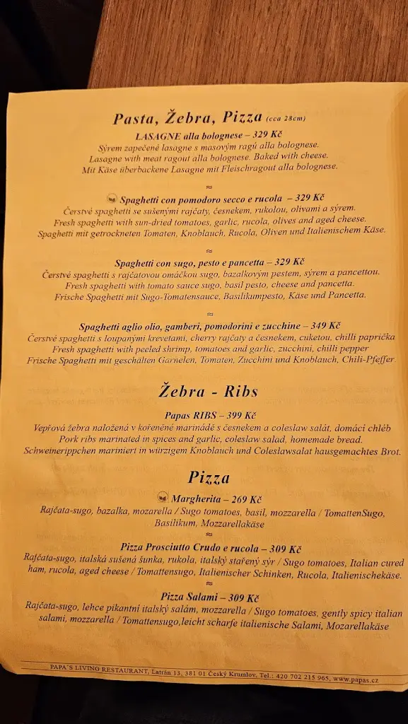Menu_Papa's Living Restaurant_Český Krumlov_image_1