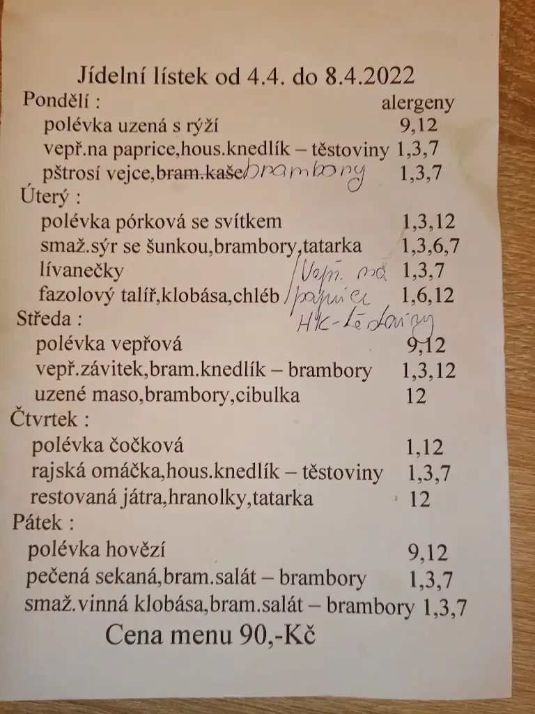 Menu_Restaurace U Panských - Ubytovací Pokoje_Havlíčkův Brod_image_2