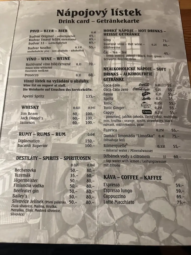 Menu_Penzion a restaurace Maštal_Český Krumlov_immagine_1