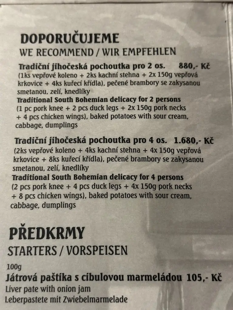 Menu_Penzion a restaurace Maštal_Český Krumlov_immagine_2