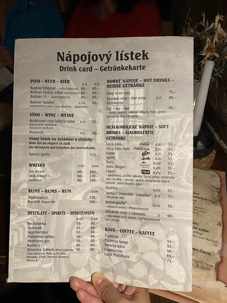 Menu_Penzion a restaurace Maštal_Český Krumlov_immagine_4