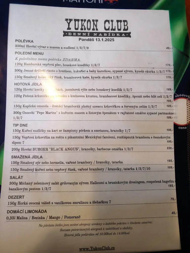 Menu_Yukon club_Lípa_image_1