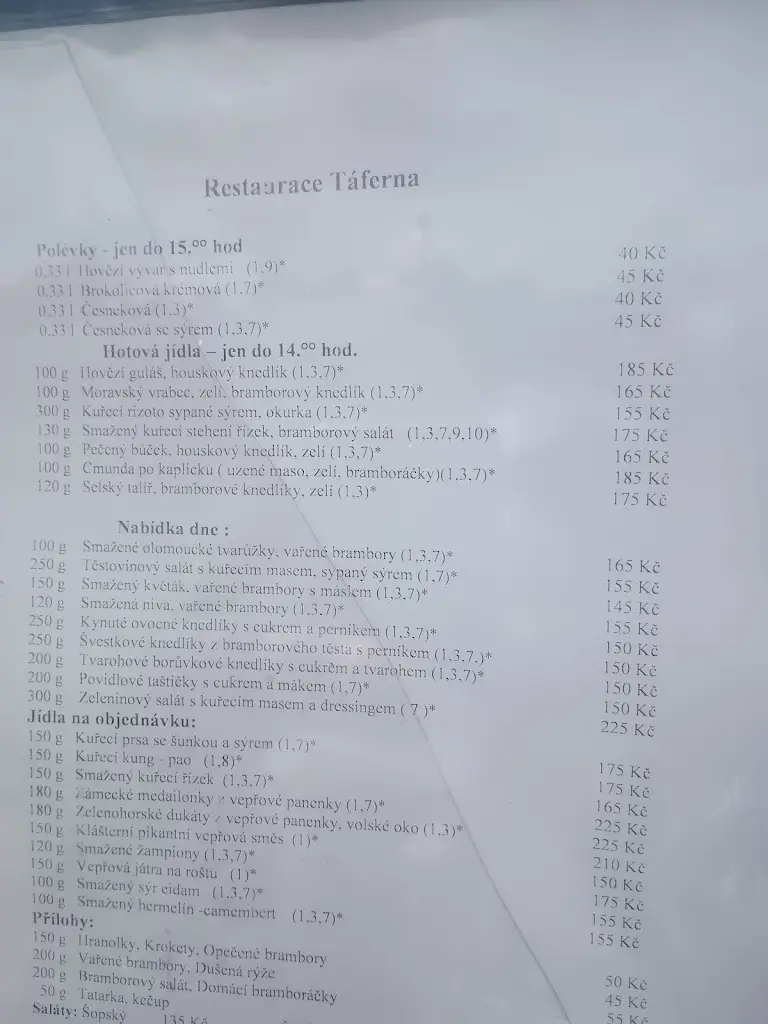 Menu_Penzion Táferna_Okres Žďár nad Sázavou_image_1