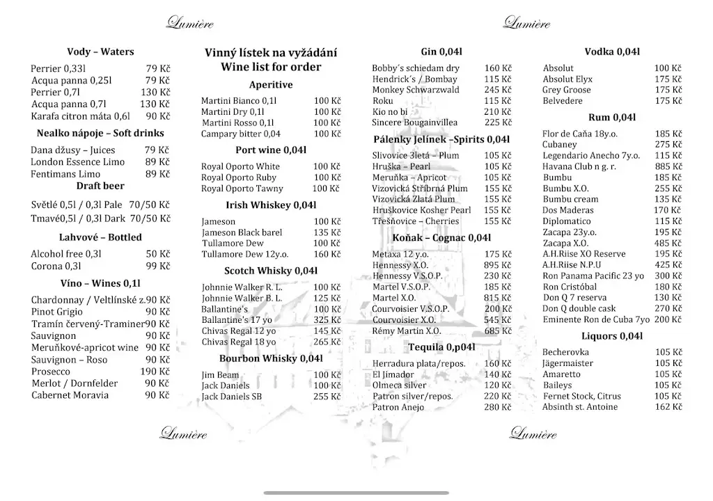 Menu_Restaurant Lumièr_Český Krumlov_image_4