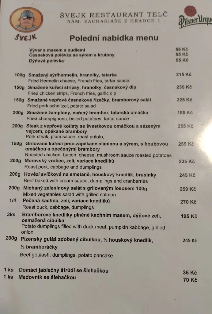 Menu_Švejk Restaurant Telč_Telč_image_2