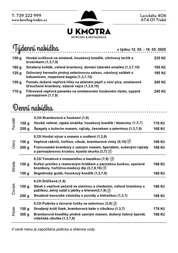 Menu_Restaurace a bowling U Kmotra_Okres Třebíč_image_1