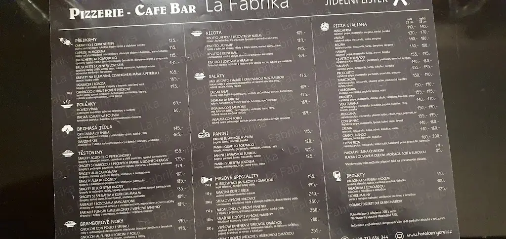 Menu_Pizzerie - Cafe Bar La Fabrika_Okres Třebíč_image_1