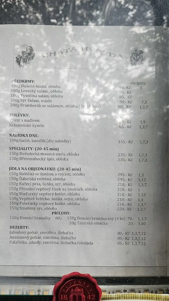 Menu_Turisticka chata Hvězda_Broumov_immagine_1