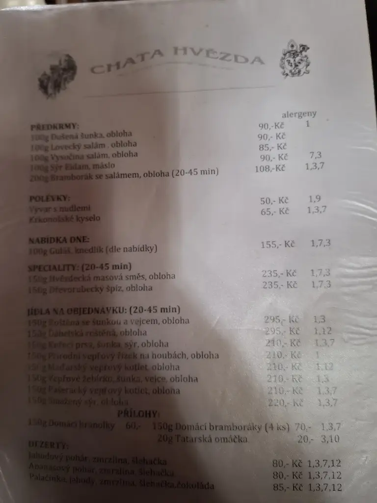 Menu_Turisticka chata Hvězda_Broumov_immagine_4