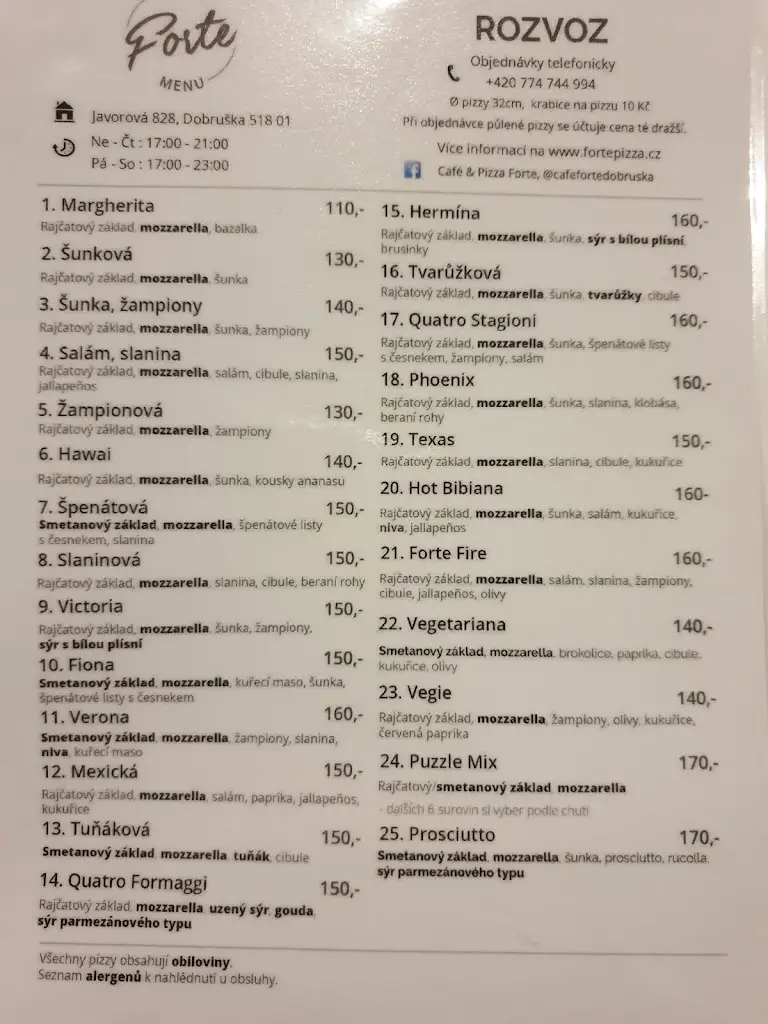 Menu_Café & Pizza Forte_Dobruška_immagine_1