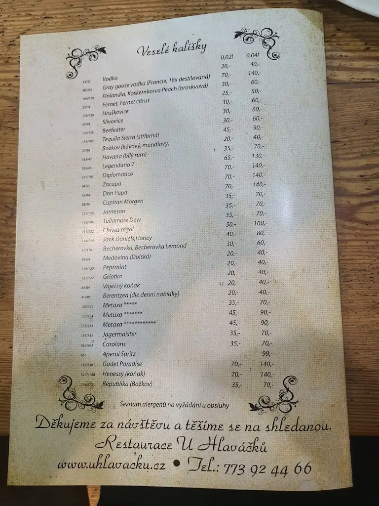 Menu_Restaurace U Hlaváčků_Dvůr Králové nad Labem_image_2