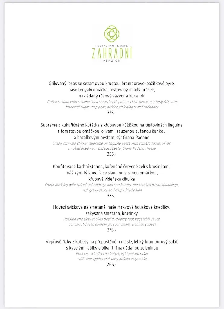 Menu_Restaurant & Café Zahradní Penzion_Česká Skalice_image_1