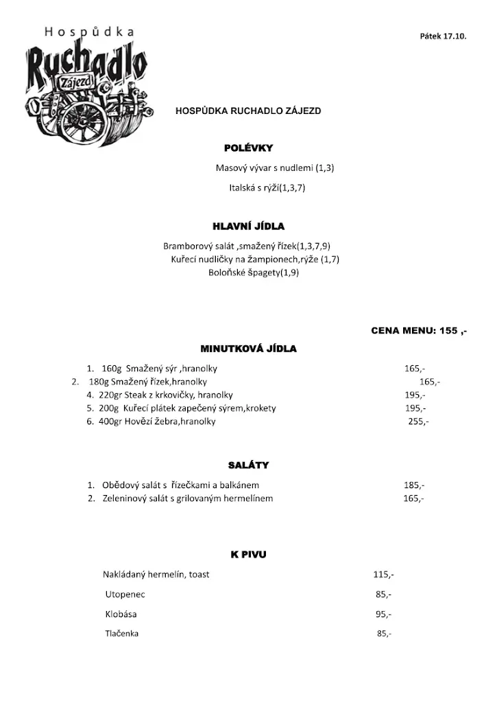 Menu_Hospůdka Ruchadlo Zájezd_Česká Skalice_immagine_1