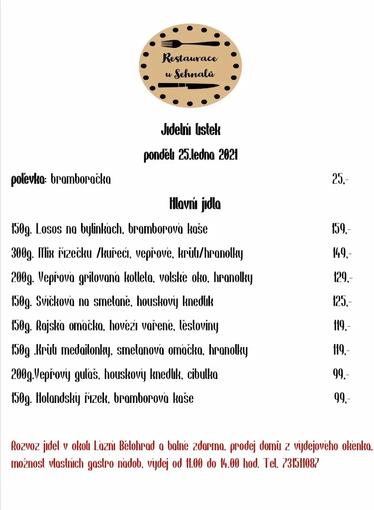 Menu_Restaurace u Sehnalů_Lázně Bělohrad_immagine_4