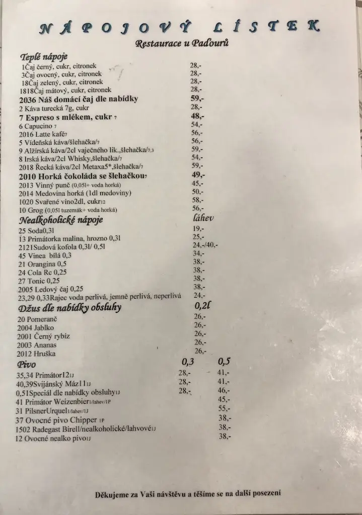 Menu_Restaurace U Paďourů_Nové Město nad Metují_image_2