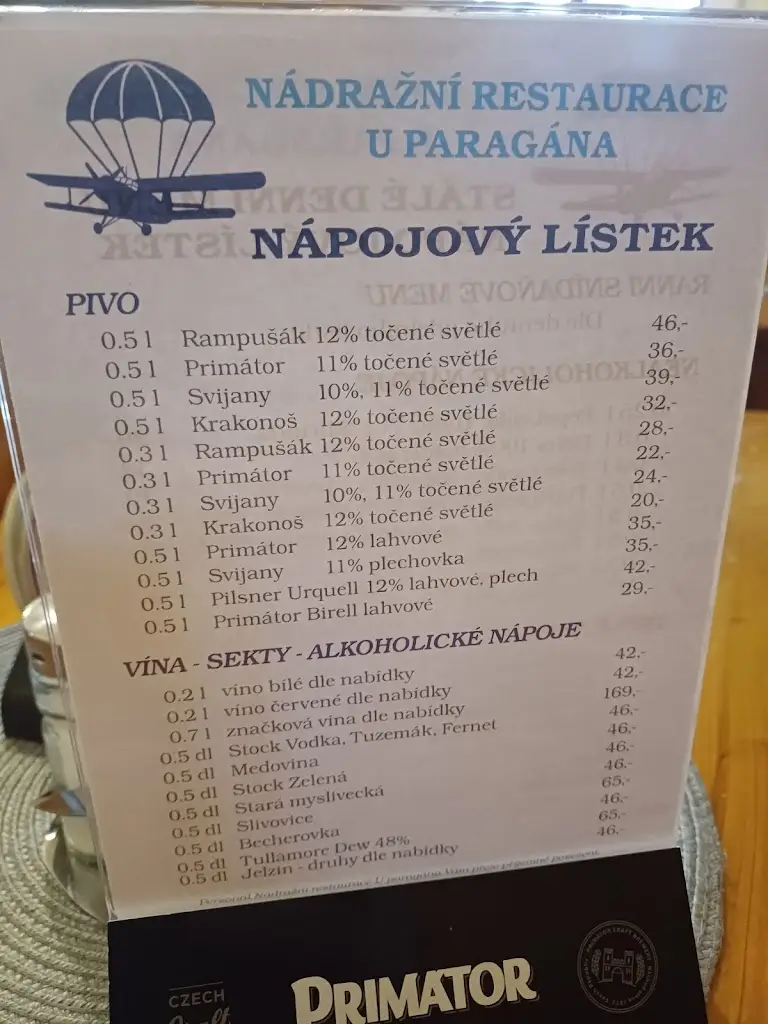 Menu_Nádražní restaurace U Paragána_Nové Město nad Metují_image_1