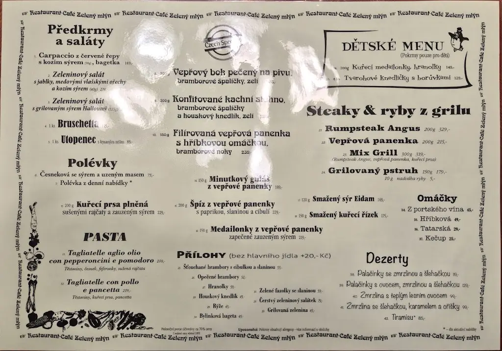 Menu_Restaurace-Caf3 Zelený Mlýn_Okres Trutnov_image_1