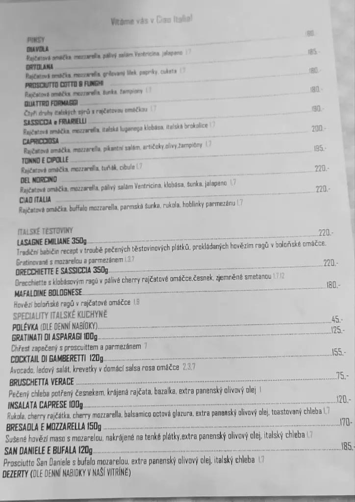 Menu_Ciao Italia Pinseria_Stěžery_immagine_2