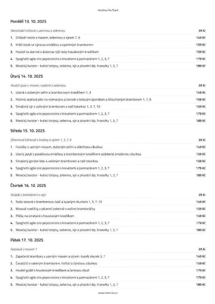 Menu_Hostinec Na Staré Hradec Králové_Všestary_immagine_1