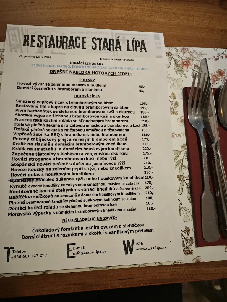 Menu_Restaurace a Penzion 