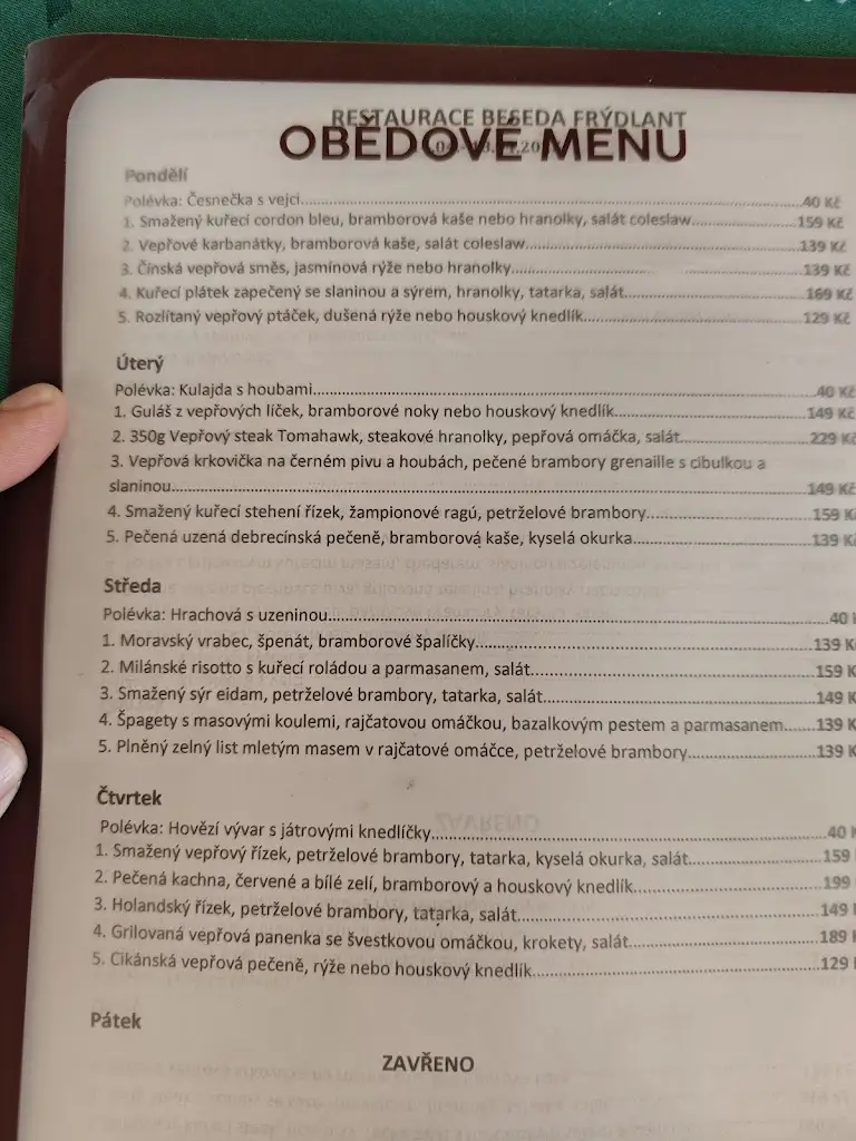 Menu_Restaurace, Vinárna, Ubytování Beseda_Frýdlant_image_1