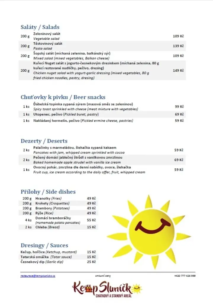 Menu_Restaurace Sluníčko, Staré splavy_Doksy_image_1