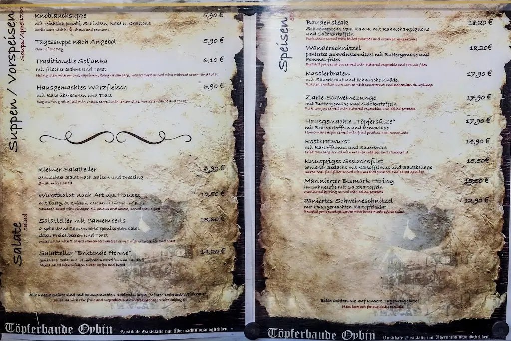 Menu_Potter's Mountain Inn (Töpferbaude)_Hrádek nad Nisou_image_1