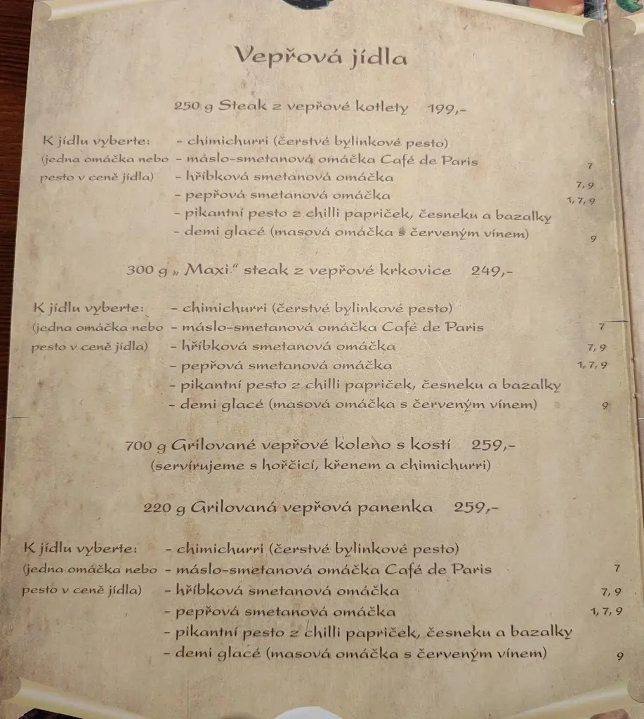 Menu_Steak House Liberec_Liberec_immagine_2