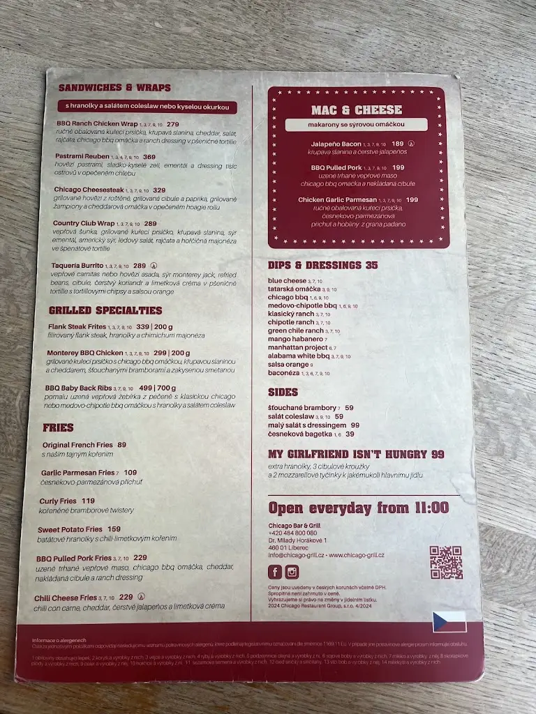 Menu_Chicago Bar & Grill_Liberec_image_2