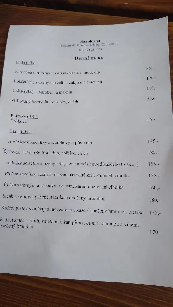 Menu_Hospůdka a Bowling Sokolovna_Kořenov_image_1