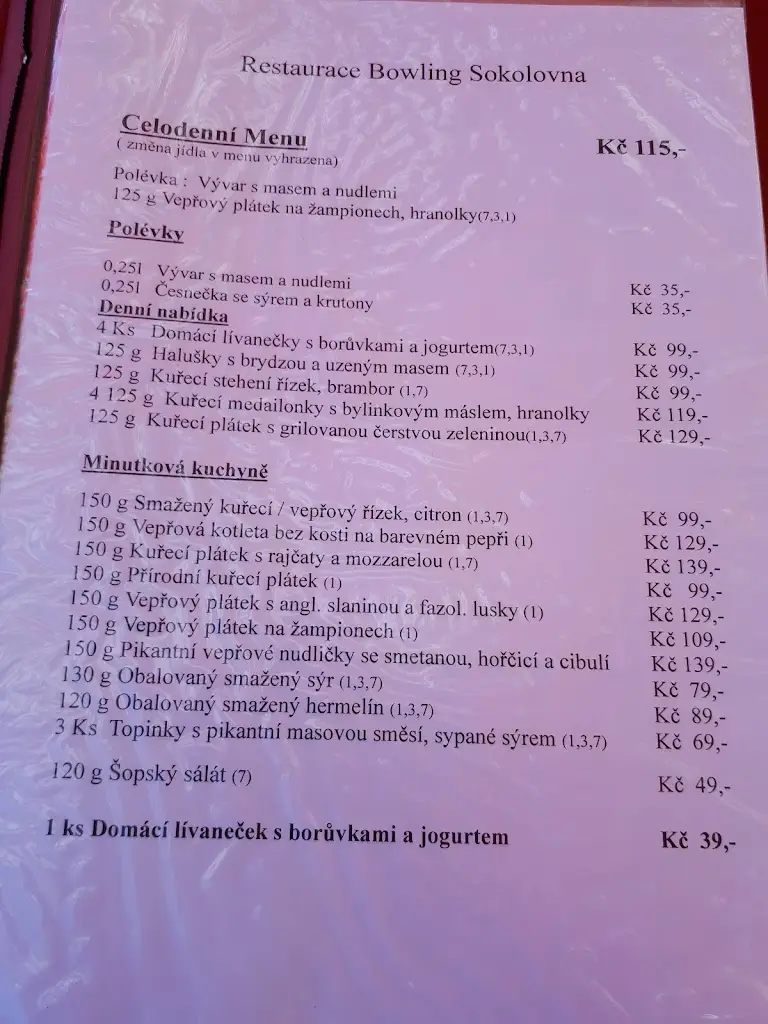 Menu_Hospůdka a Bowling Sokolovna_Kořenov_image_2