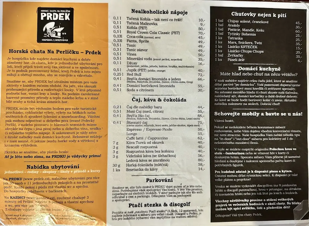 Menu_Horská chata Na Perlíčku - Prdek, hospůdka, minipivovar a ubytování_Kořenov_image_1