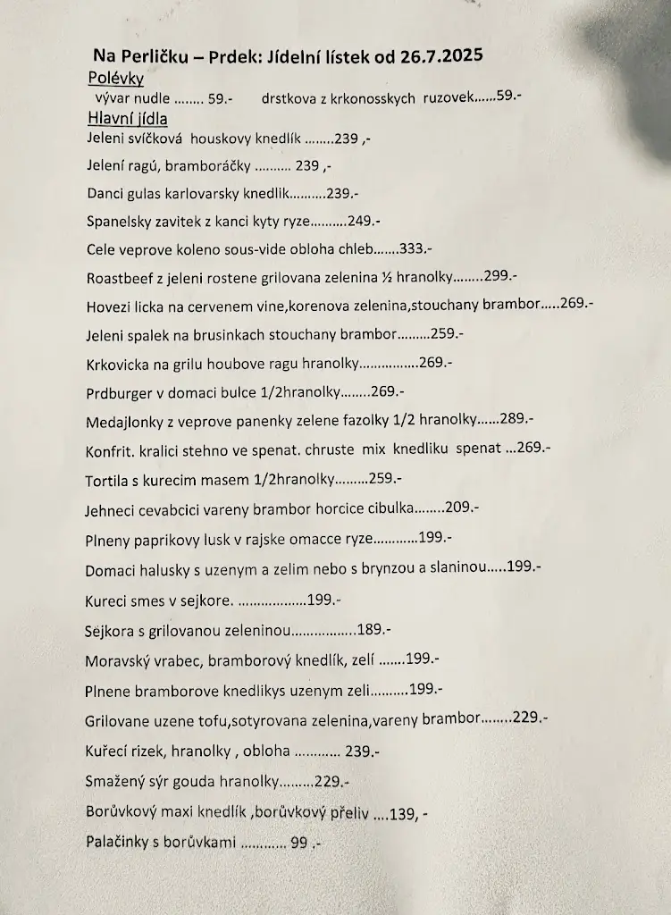 Menu_Horská chata Na Perlíčku - Prdek, hospůdka, minipivovar a ubytování_Kořenov_image_3