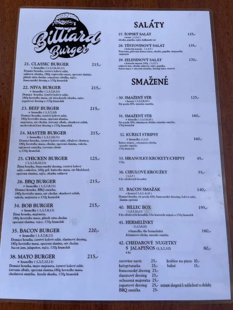 Menu_Billiard Burger_Mimoň_image_1