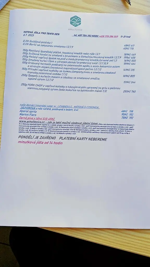 Menu_Restaurace Arnultovice_Nový Bor_immagine_1