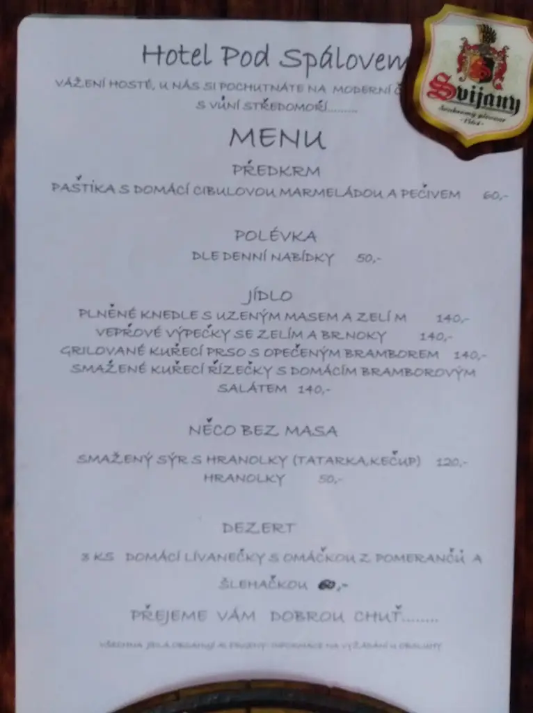 Menu_Samoobslužná restaurace v Hotelu Spálov_Okres Semily_image_1