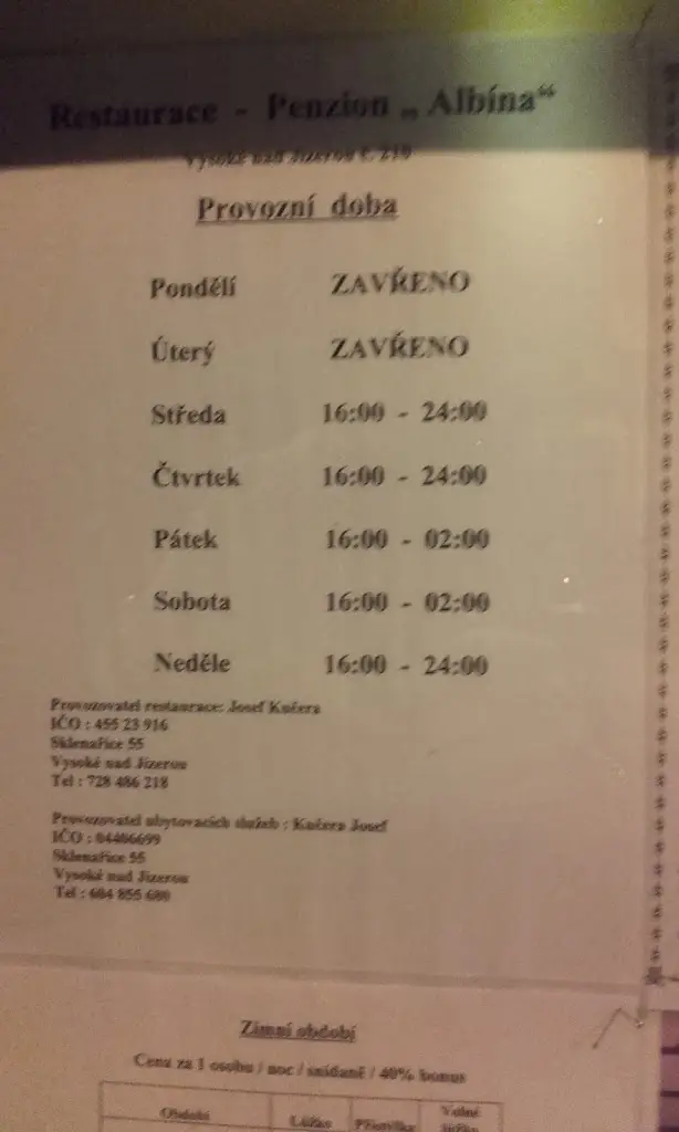Menu_Restaurace a penzion Albína_Vysoké nad Jizerou_image_3