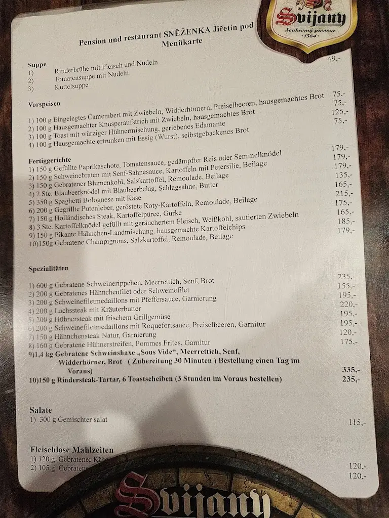 Menu_Pension a restaurace Sněženka_Tanvald_immagine_4