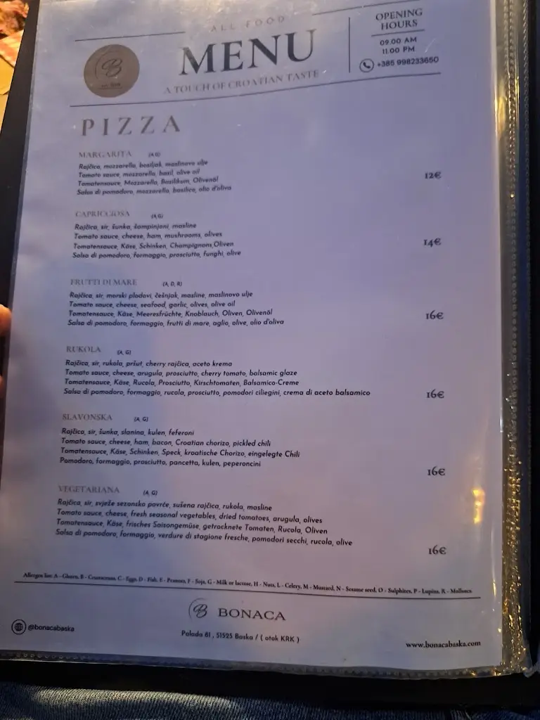 Menu_Restaurant Bonaca_Baška_immagine_1