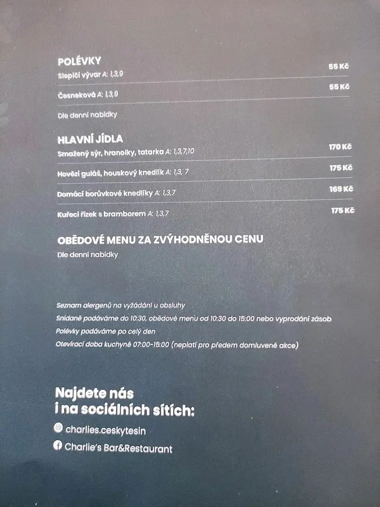 Menu_Charlie’s Bar&Restaurant_Chotěbuz_immagine_2