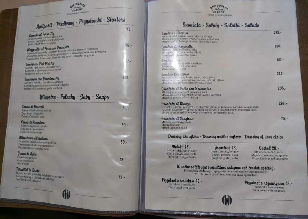 Menu_Ristorante Da Capo_Český Těšín_image_1