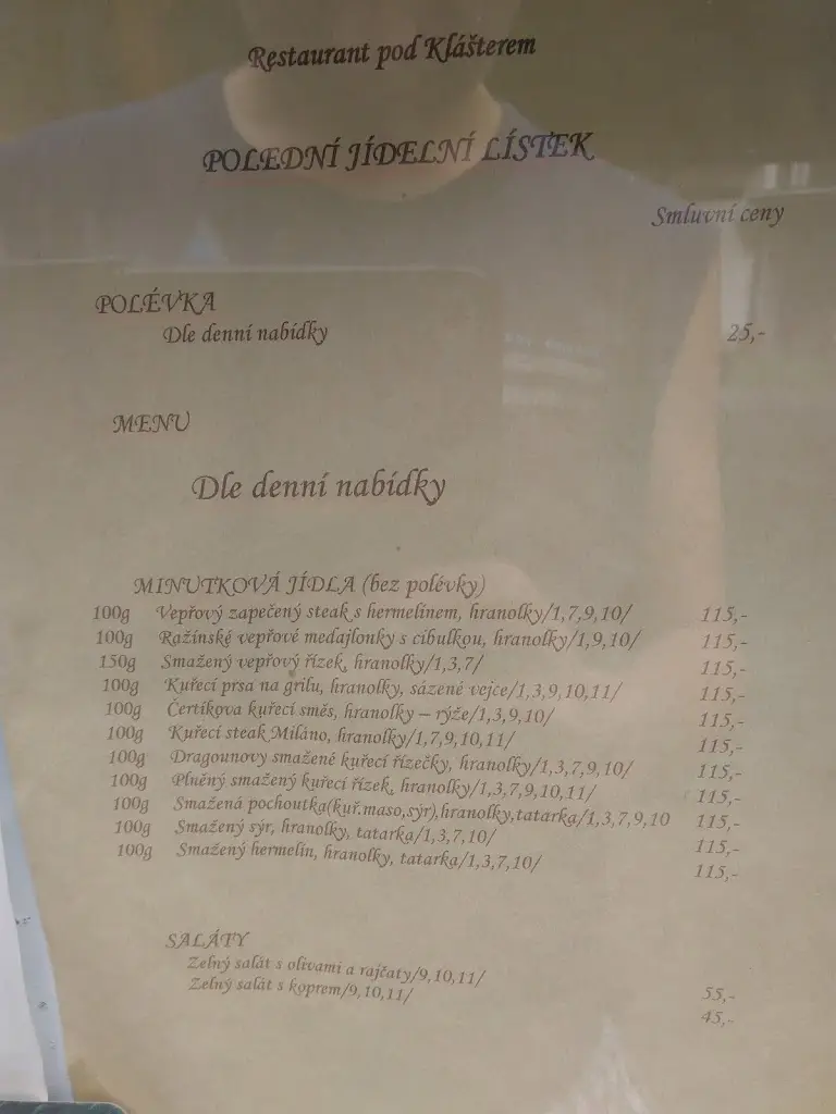 Menu_Restaurace Pod klášterem_Jindřichův Hradec_image_1