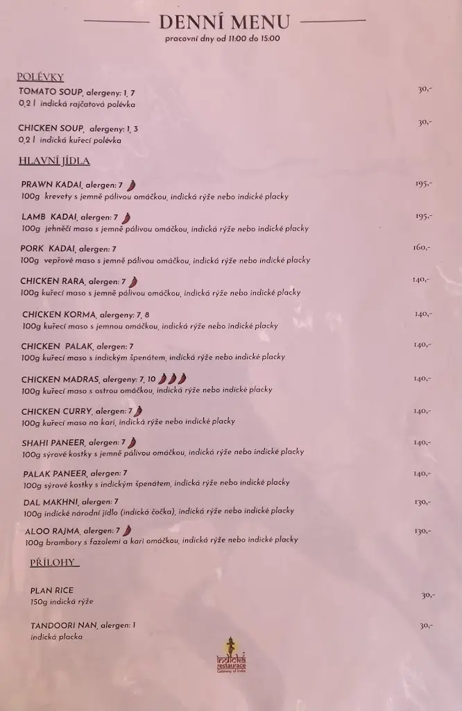 Menu_Indická Restaurace Benesov - Gateway Of India_Dolní Benešov_image_2