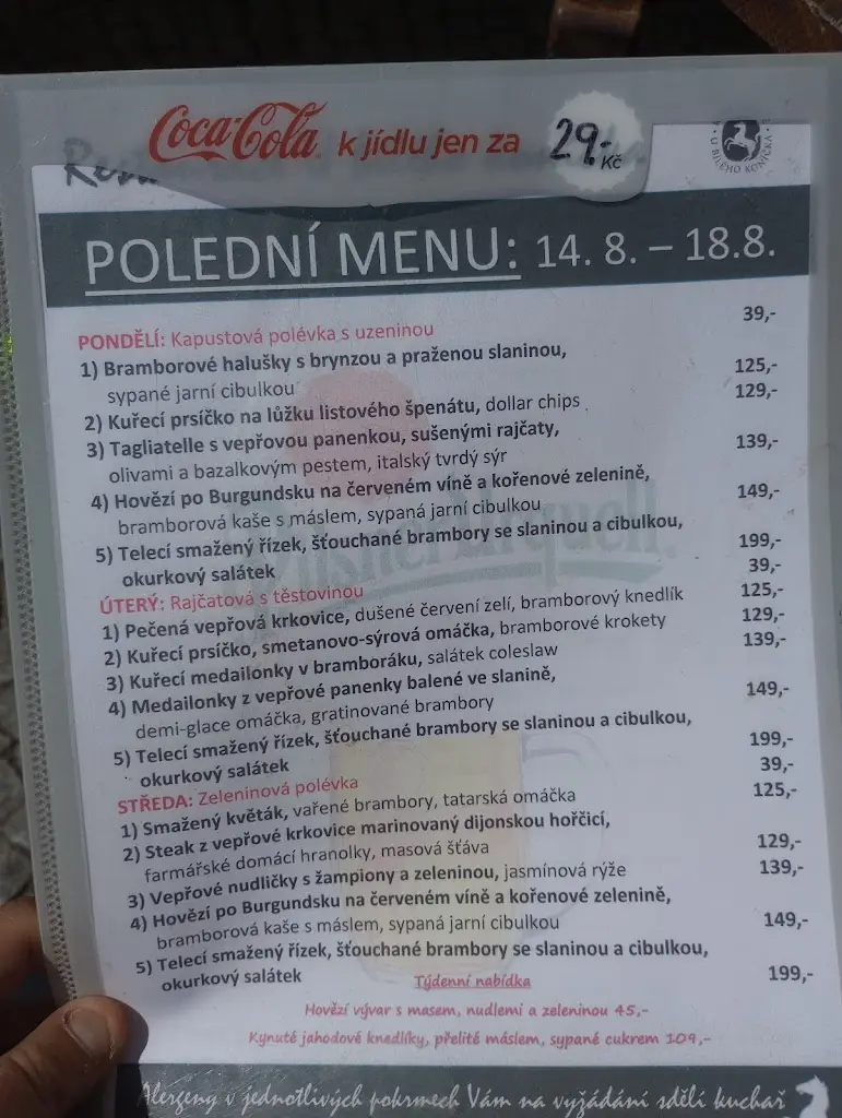 Menu_U BÍLÉHO KONÍČKA_Dolní Životice_immagine_1