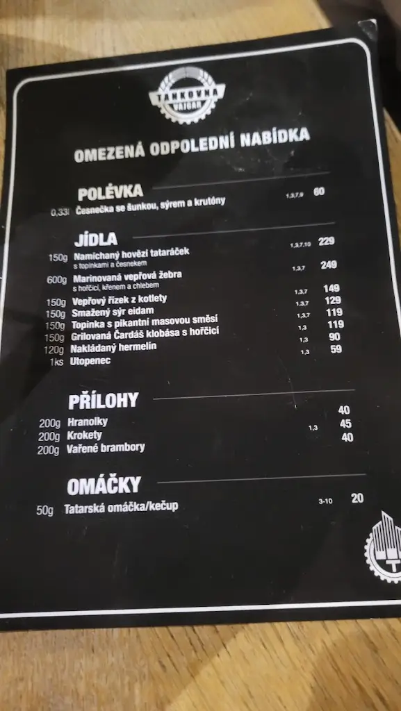 Menu_Tankovna Vajgar_Jindřichův Hradec_image_1