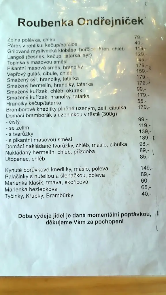 Menu_Roubenka Ondřejníček_Frýdlant nad Ostravicí_image_2